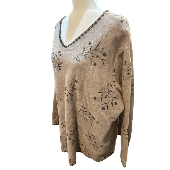 Floral Print V Neck Long Sleeve Top, Relaxed Fit, Casual Everyday Style - Picture 3 of 6